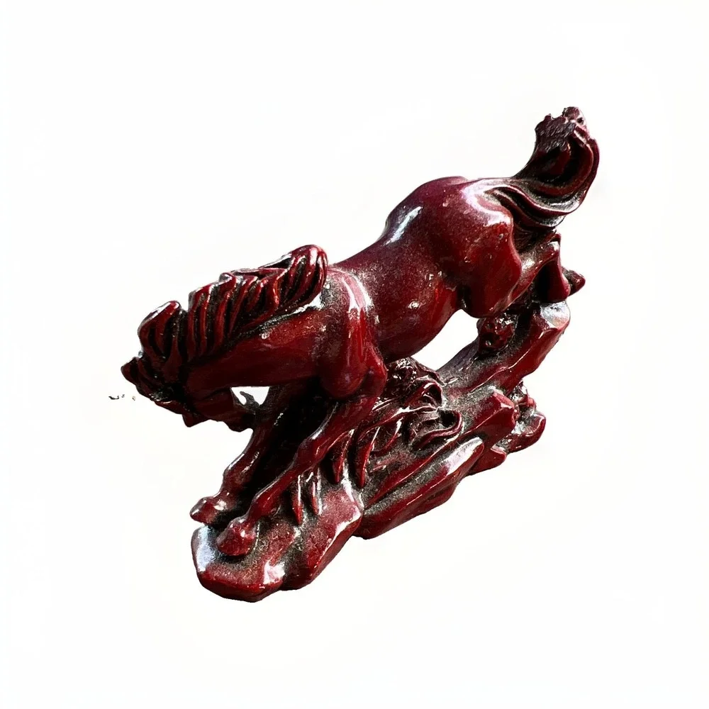 Lot of 2 Red Resin Horse Figurine Statues Decorative Home  minor detail